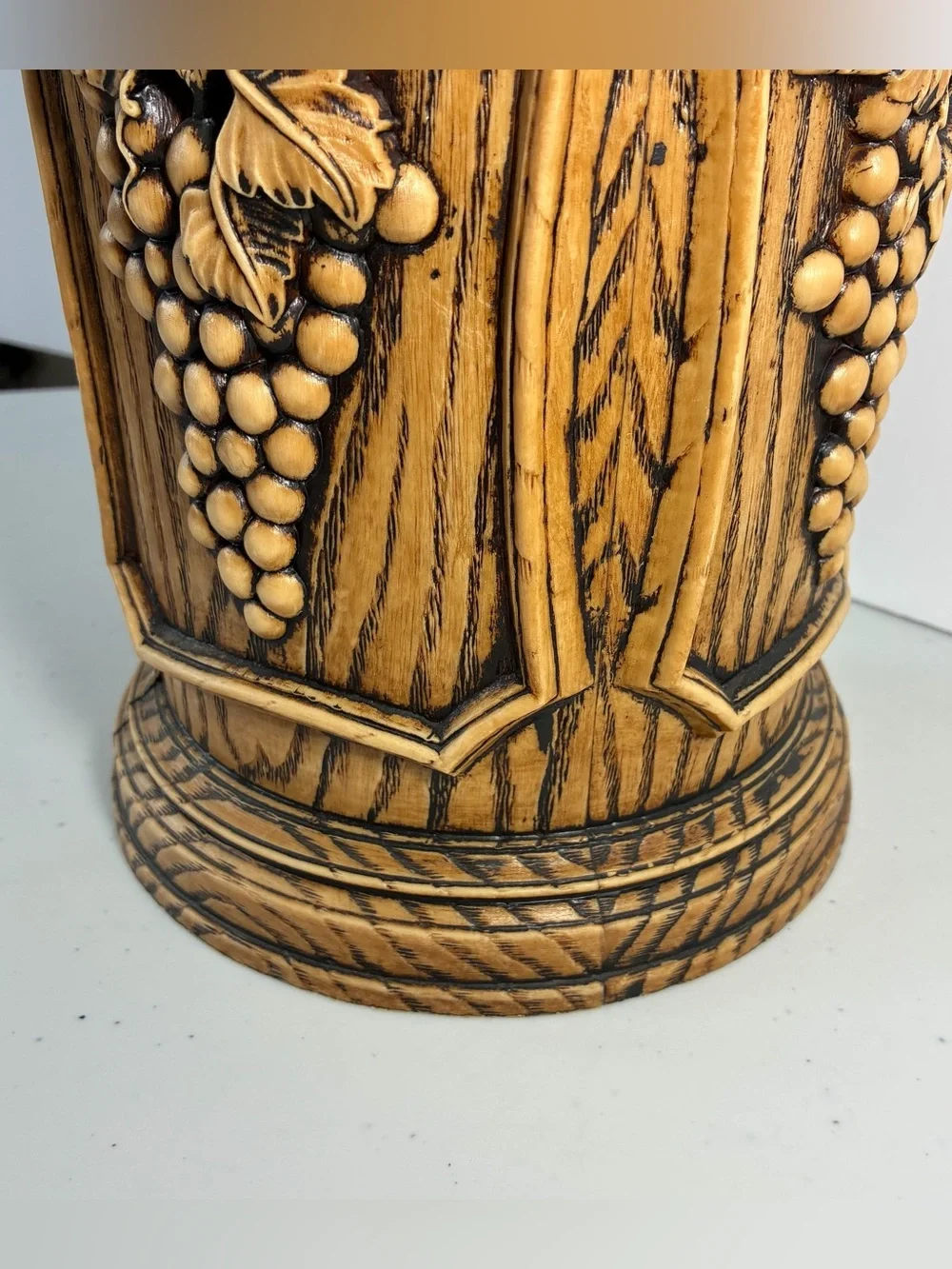 Mid Century Plastic Faux Wood Grain Cocktail Ice Bucket Brown Grapes MCM Retro